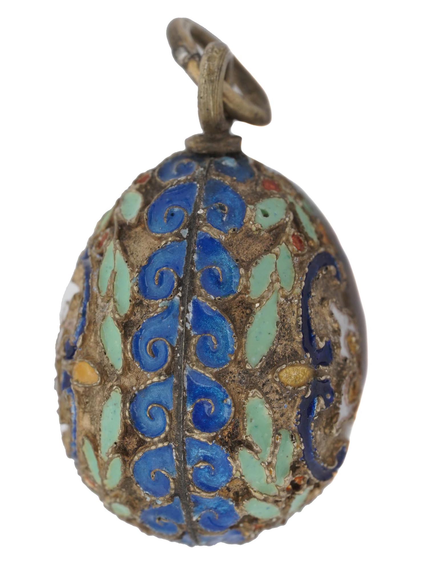 RUSSIAN 84 SILVER AND ENAMEL EASTER EGG PENDANT PIC-3